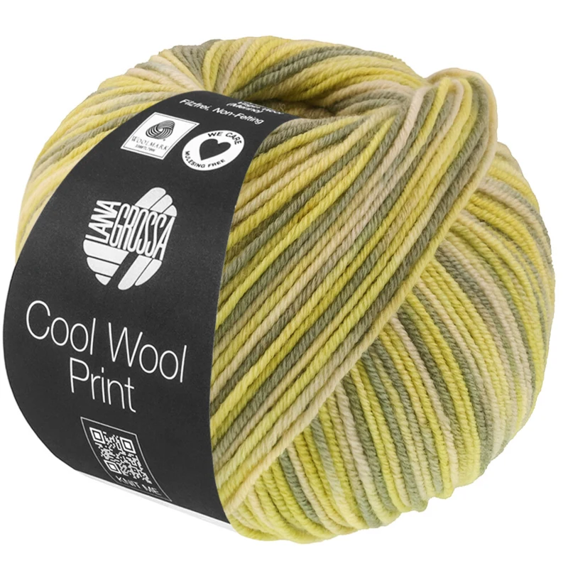 Lana Grossa Cool Wool Print 843 Beige vert/Lime/Vert gris/Vert réséda