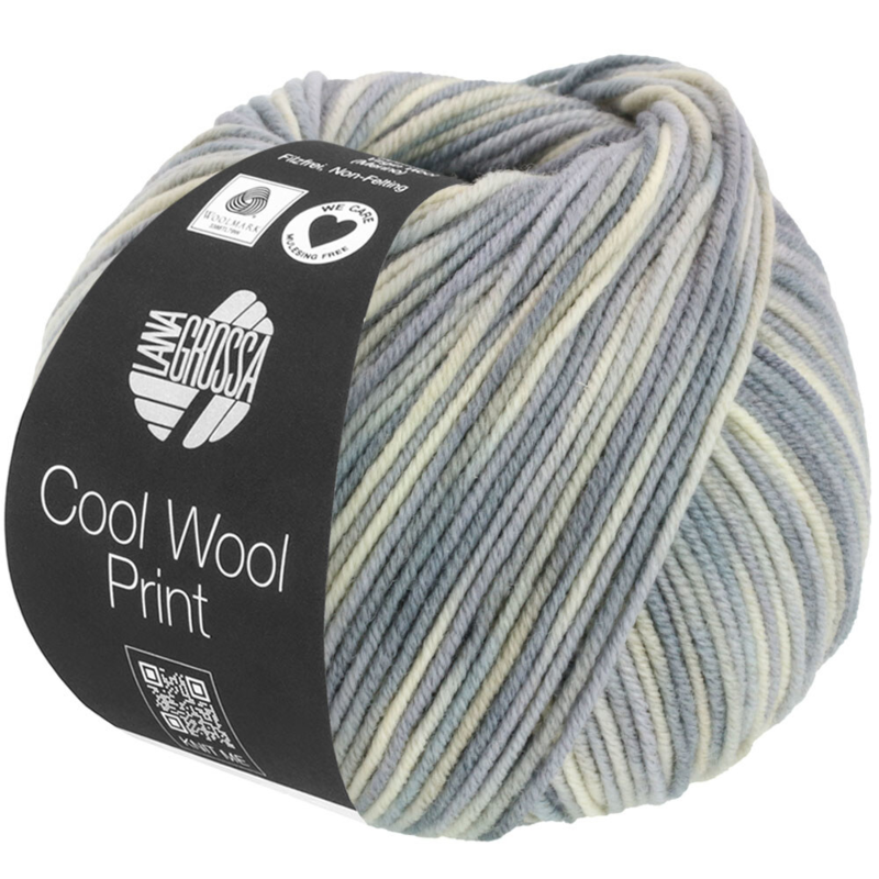 Lana Grossa Cool Wool Print 829 Blanc brut/Gris argent/Gris clair/Gris