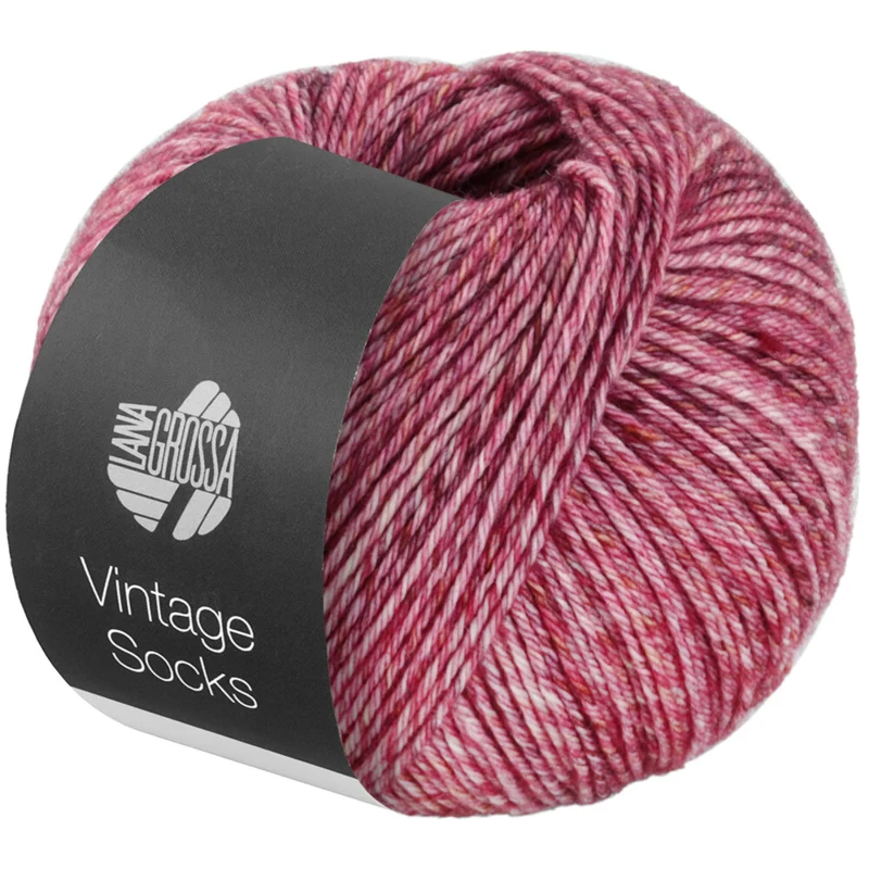 Lana Grossa Vintage Socks 1009 Vieux rose/rouge géranium/bordeaux chiné