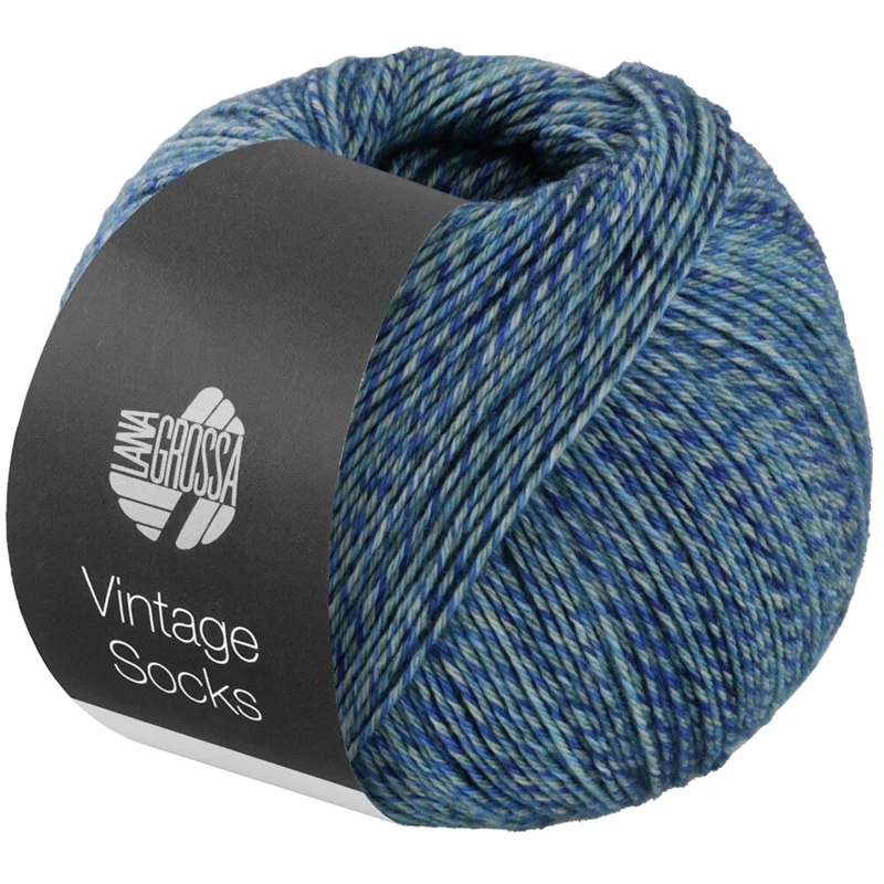 Lana Grossa Vintage Socks 1014 Marine/turquoise/gris/bleu nuit chiné
