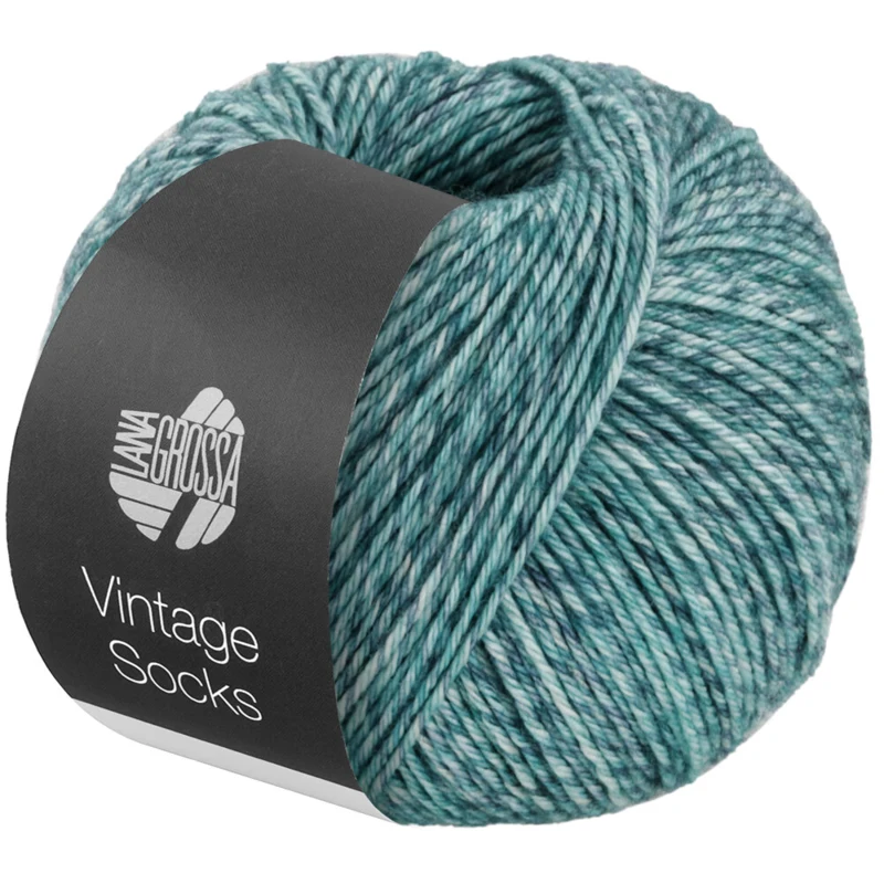 Lana Grossa Vintage Socks 1003 Menthe/gris bleu/jean/pétrole chiné