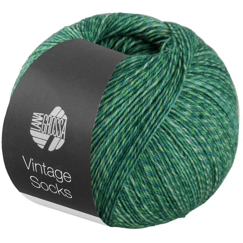 Lana Grossa Vintage Socks 1015 Vert foncé/jaune-vert/pétrole chiné