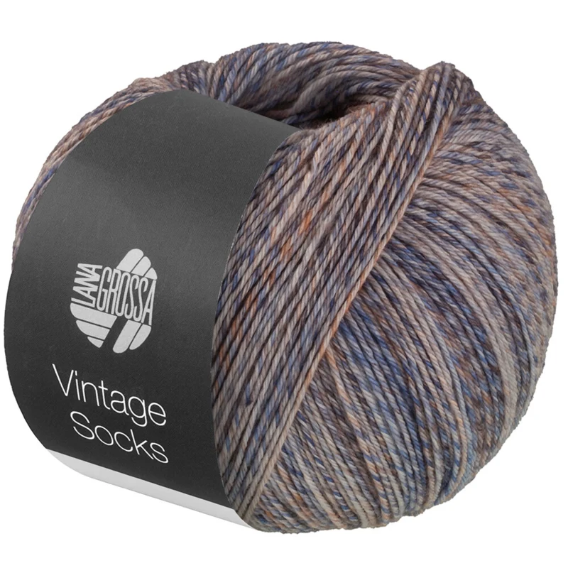 Lana Grossa Vintage Socks 1018 Beige/gris clair/gris foncé/orange/brun foncé chiné
