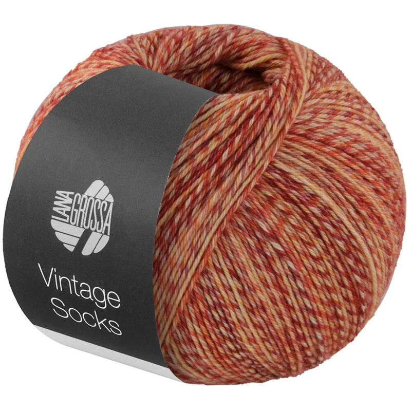 Lana Grossa Vintage Socks 1012 Rouille/rouge foncé/jaune/orange/crème chiné
