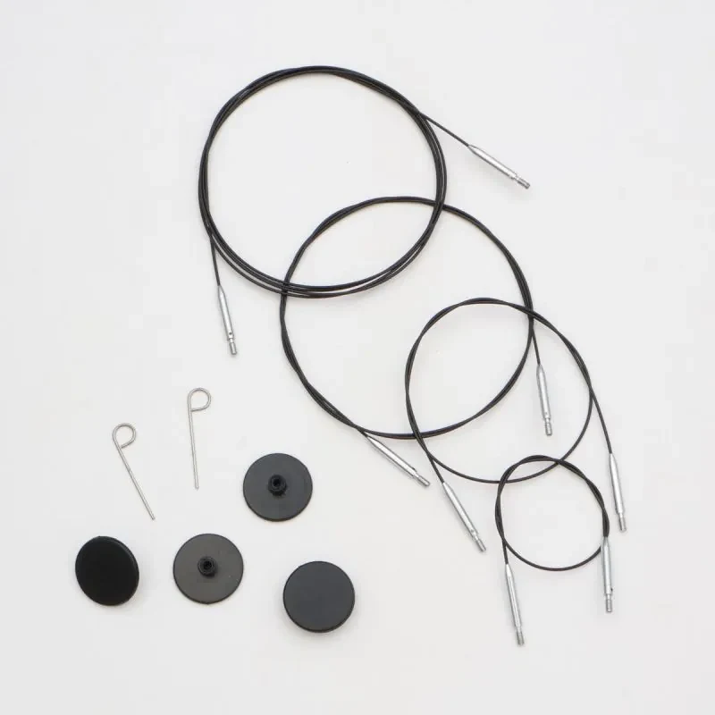 KnitPro Thin & Flex Câble, Noir Argent Swivel, 40–150 cm
