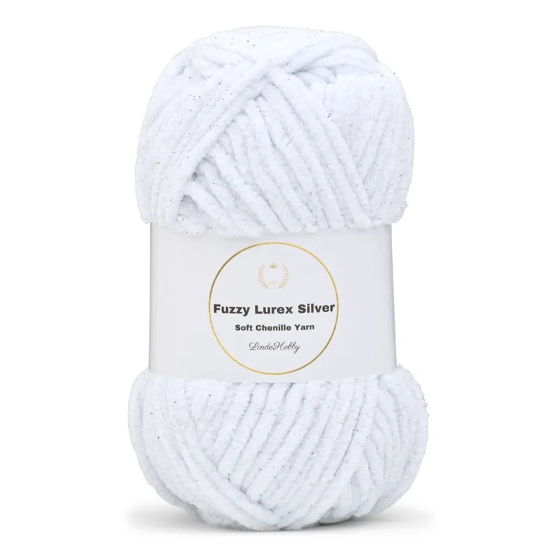 LindeHobby Fuzzy Chenille Silver Lurex 01 Blanc