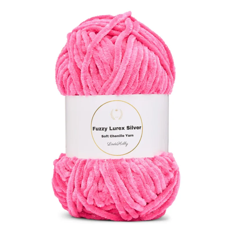 LindeHobby Fuzzy Chenille Silver Lurex 21 Rose sucre foncé