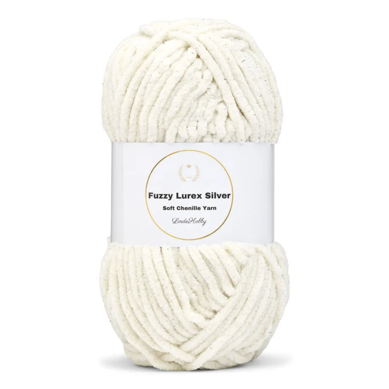LindeHobby Fuzzy Chenille Silver Lurex 10 Crème (beige clair)