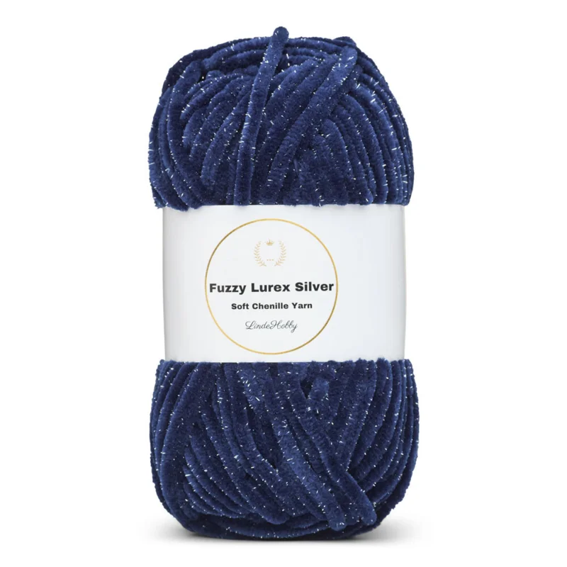 LindeHobby Fuzzy Chenille Silver Lurex 17 Bleu marine