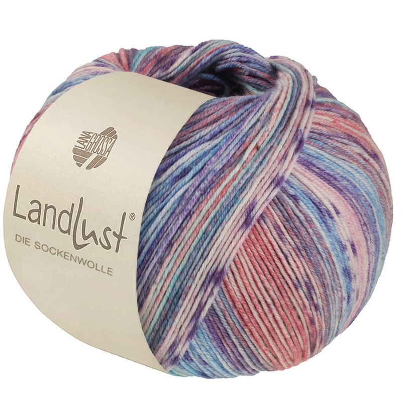 Lana Grossa Landlust die Sockenwolle Seide 334 Turquoise/Bleu ciel/Violet/Rose/Saumon/Gris-/Rose clair rayé