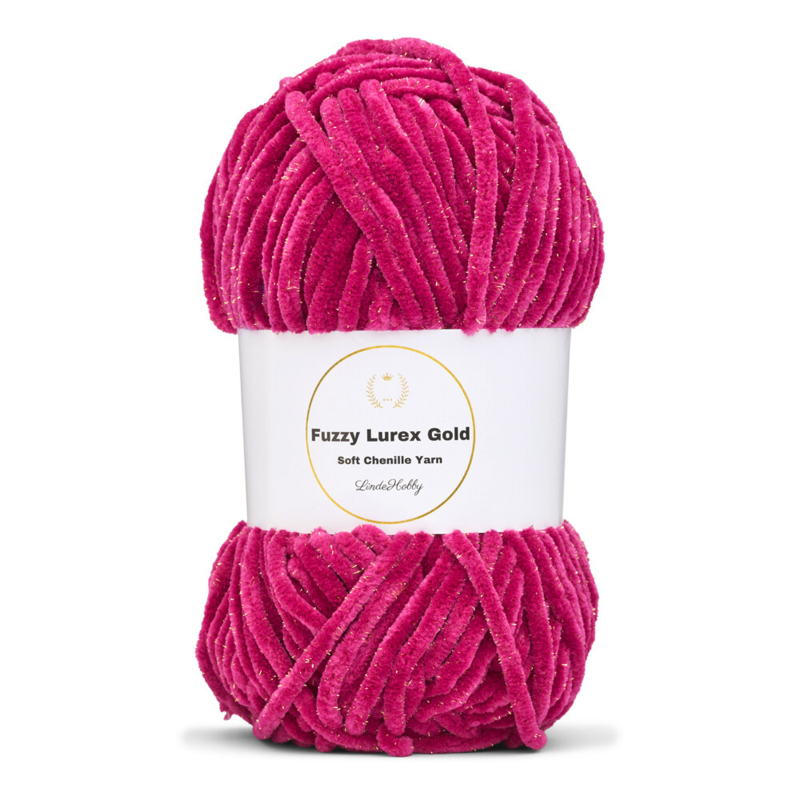 LindeHobby Fuzzy Chenille Gold Lurex 45 Fuchsia foncé