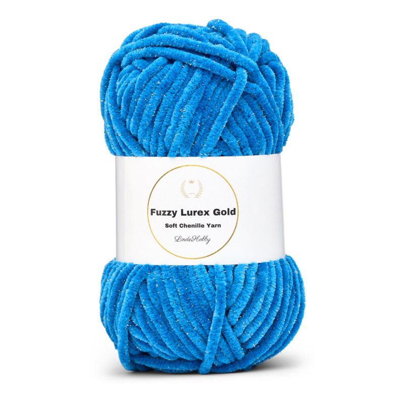 LindeHobby Fuzzy Chenille Gold Lurex 30 Bleu ciel