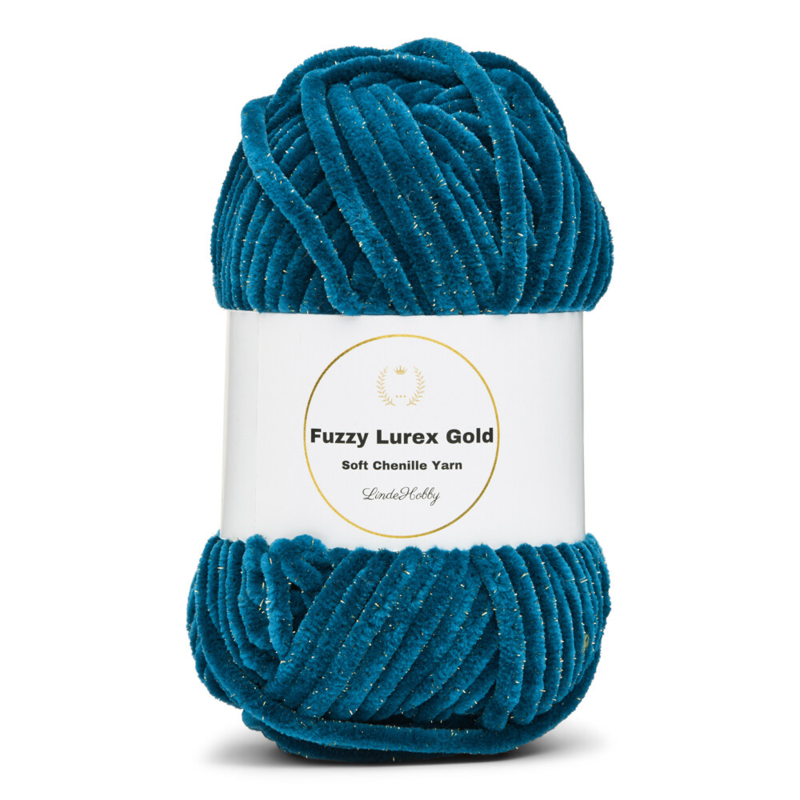 LindeHobby Fuzzy Chenille Gold Lurex 18 Vert pétrole / turquoise foncé