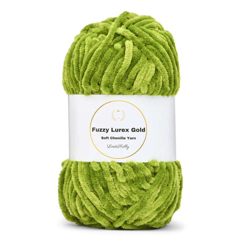 LindeHobby Fuzzy Chenille Gold Lurex 32 Vert herbe