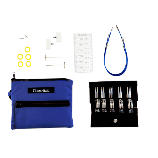 ChiaoGoo Set d’Aiguilles Circulaires Interchangeables Twist Blue Shorties, Small, 5 cm/8 cm