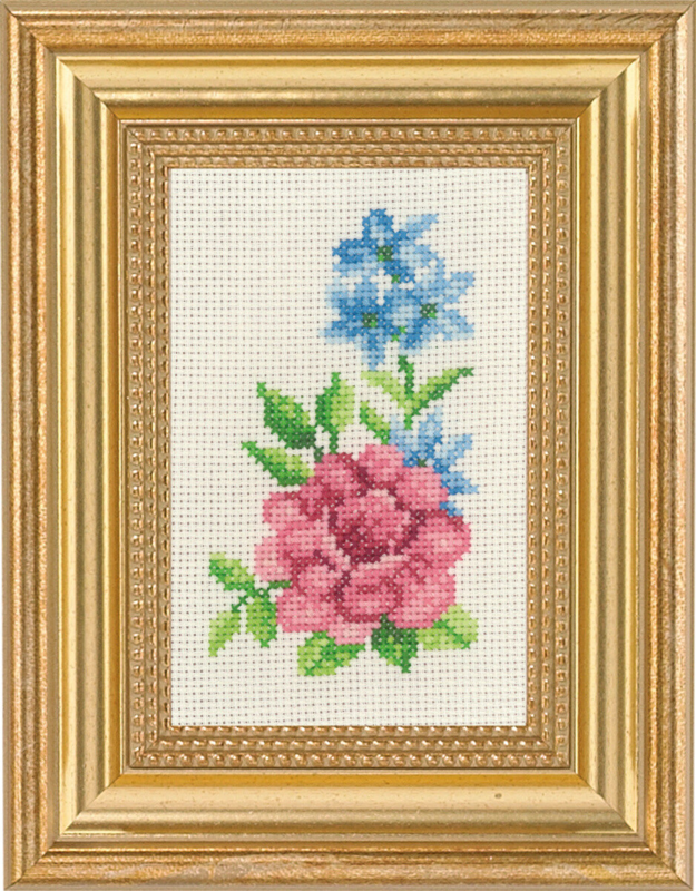 Kit de broderie Roses et fleurs bleues 9 x 14 cm