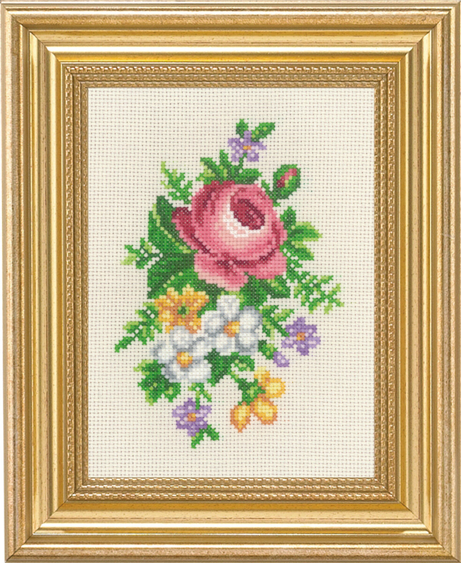 Kit de broderie Roses et fleurs blanches 14 x 19 cm