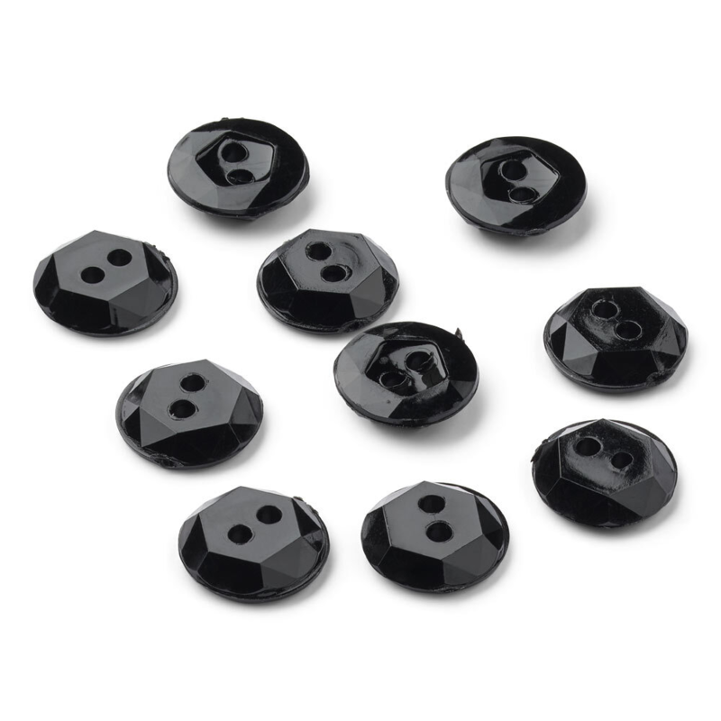 LindeHobby Boutons en Cristal, Noir, 12 mm, 10 pcs