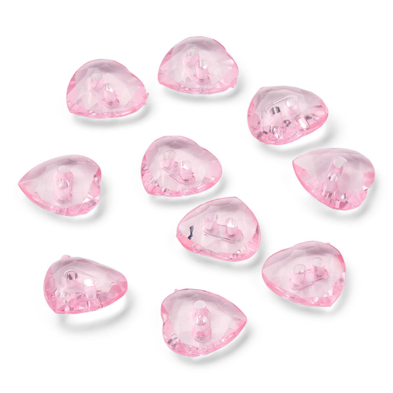 LindeHobby Boutons Cristal, Cœur, Rose, 12 mm, 10 pcs