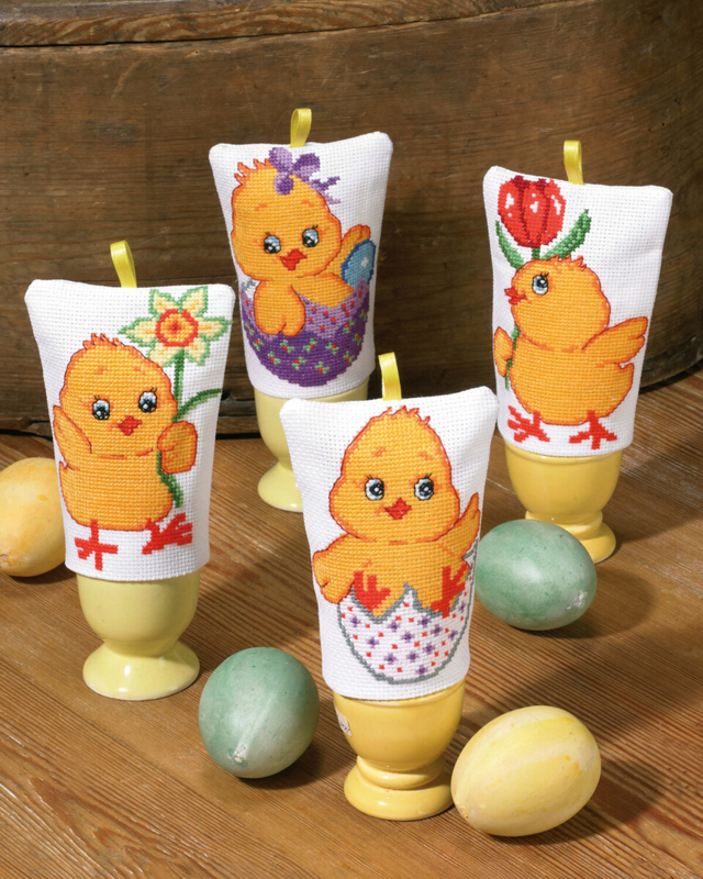 Kit de broderie Poulets & œufs 4 pcs 8 x 11 cm