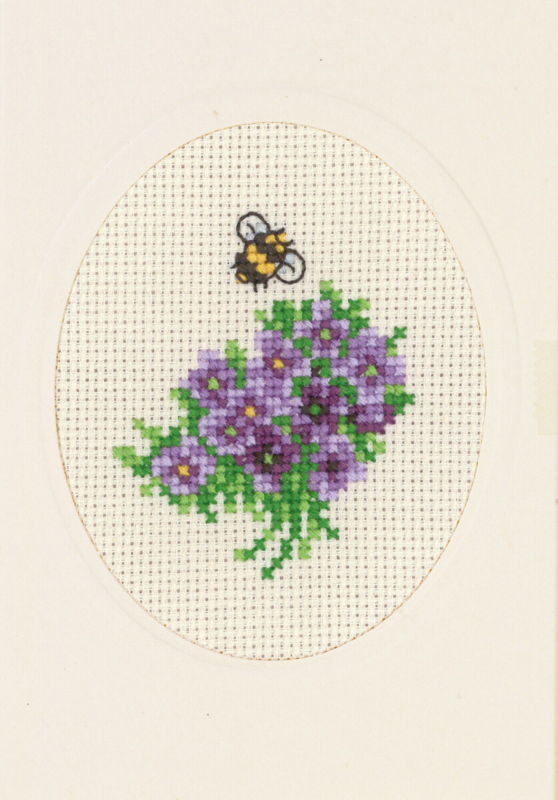 Kit de broderie Carte de fleurs violettes 9 x 13 cm