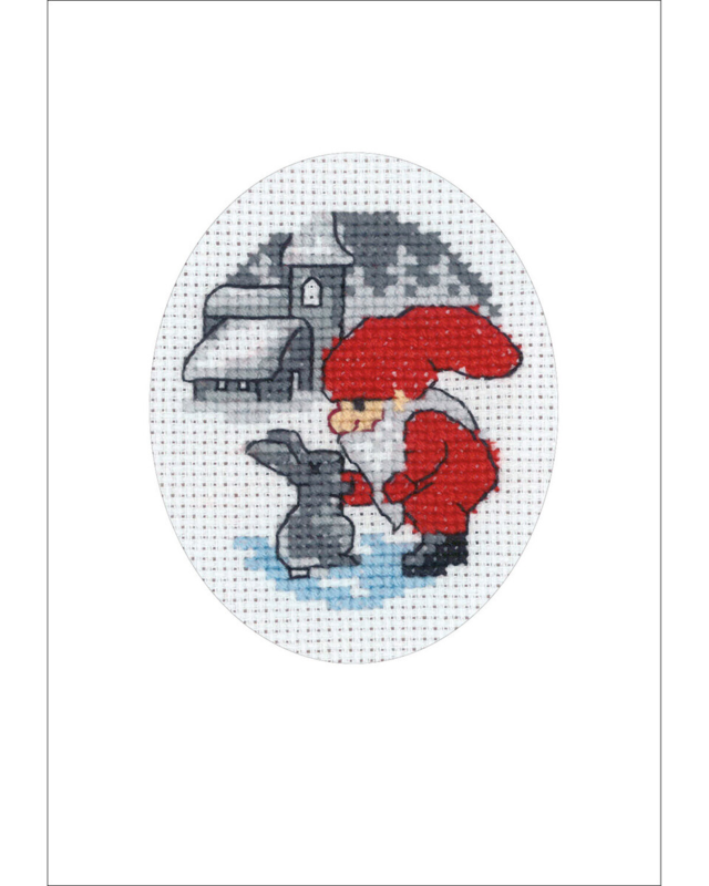 Kit de broderie Carte de Noël Lapin & Lutin 9 x 13 cm
