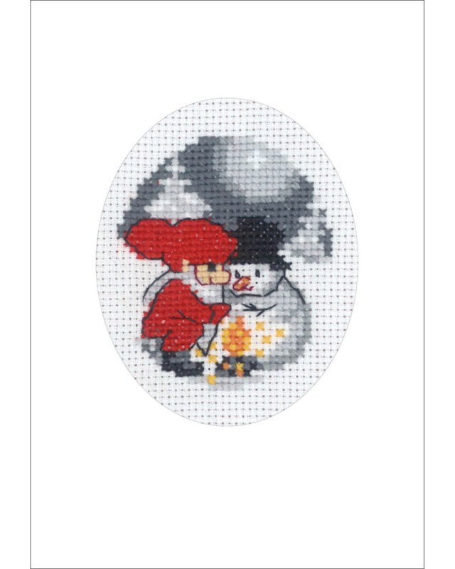 Kit de broderie Carte de Noël Bonhomme de neige et Lutin 9 x 13 cm