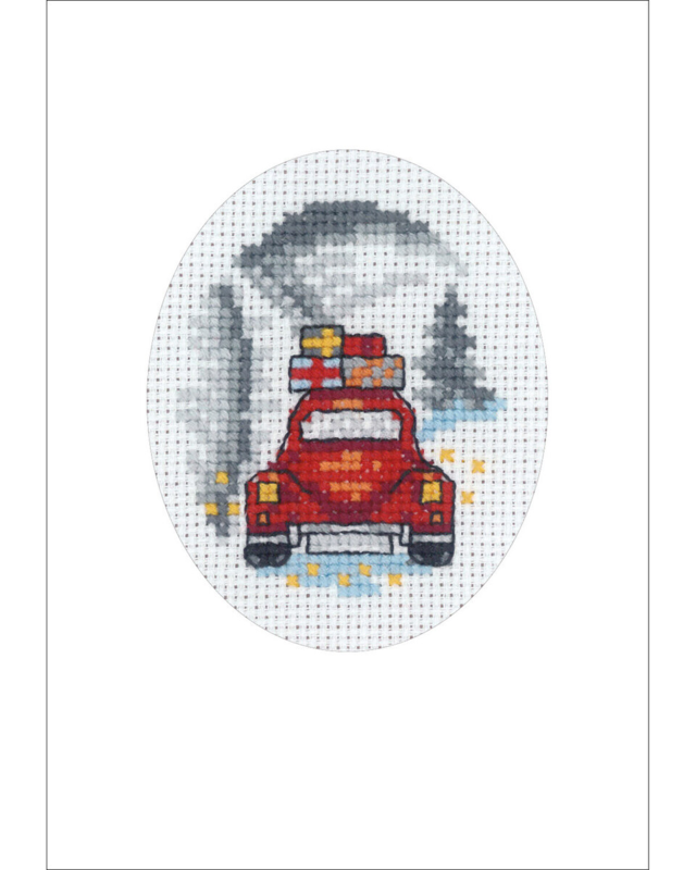 Kit de broderie Carte de Noël Voiture rouge 9 x 13 cm