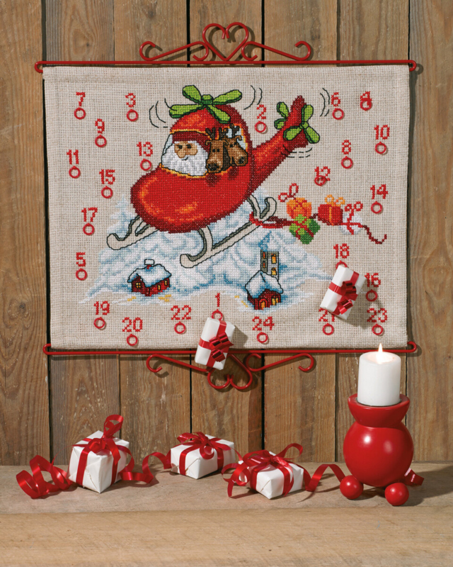 Kit de broderie Père Noël en hélicoptère 50 x 38 cm
