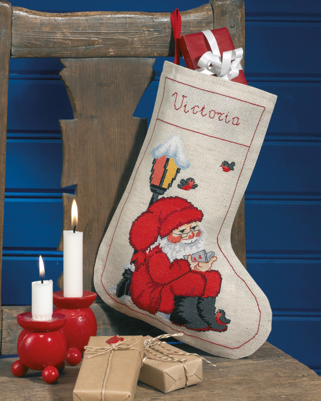 Kit de broderie Lutin sous la lanterne chaussette 24 x 32 cm