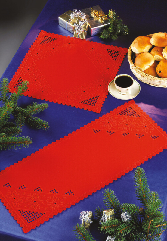 Kit de broderie Chemin de table, hardanger rouge 28 x 67 cm