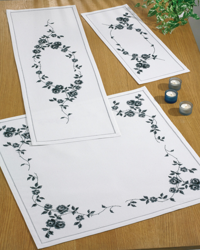 Kit de broderie Roses grimpantes en gris 25 x 61 cm