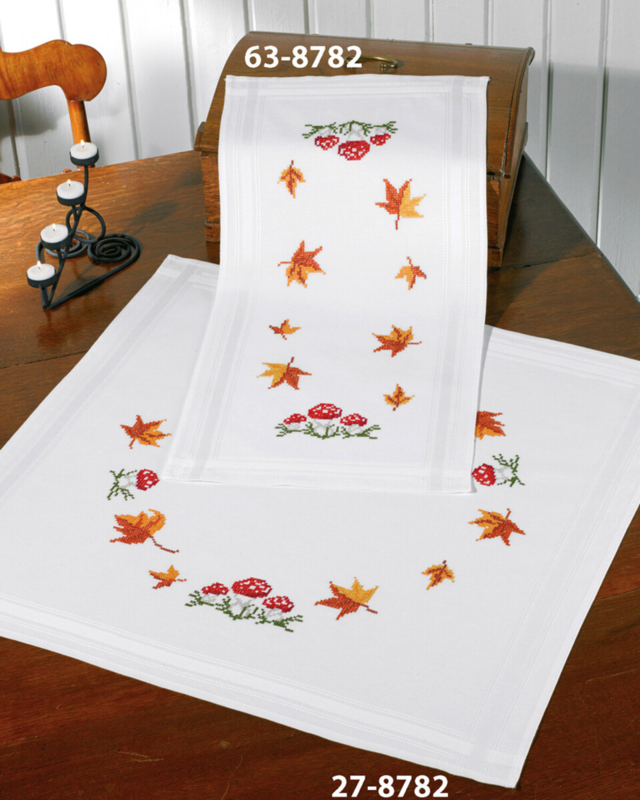 Kit de broderie Champignons et feuilles 40x80 cm