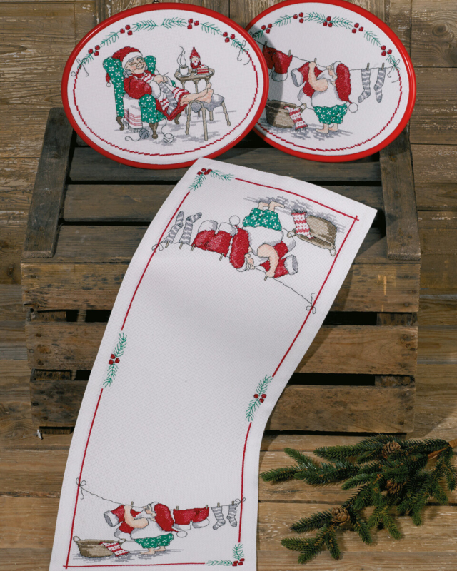 Kit de broderie Père Noël fait la lessive 25 x 61 cm