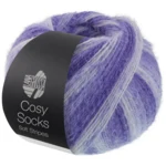 Lana Grossa Cosy Socks Soft Stripes 101 Bleu violet/violet bleu/violet clair/blanc