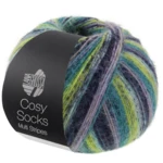 Lana Grossa Cosy Socks Multi Stripes 157 Lavande/pétrole/vert de mai/turquoise/bleu nuit