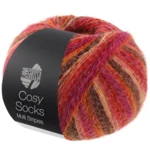 Lana Grossa Cosy Socks Multi Stripes 159 Rouge/fuchsia/orange/brun foncé/saumon