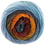 Lana Grossa Cool Wool Big Color 4034 Brun cannelle/jaune/kaki/gris foncé/gris clair/bleu pastel/turquoise menthe