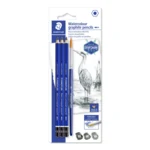 STAEDTLER mars lumograph crayons graphite aquarelle & pinceau, 3 + 1 pc – Image principale