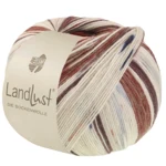 Lana Grossa Landlust Die Sockenwolle 726 Brun noir/Brun gris/Écru/Beige clair/Bleu nuit/Rouge foncé/Gris clair