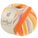 Lana Grossa Landlust Die Sockenwolle 723 Jaune orangé/Rouge orangé/Crème/Violet/Beige clair/Orange saumon/Rouge