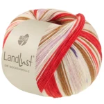 Lana Grossa Landlust Die Sockenwolle 725 Rouge oriental/Rouge fraise/Écru/Brun/Rose/Violet/Beige clair/Bleu foncé