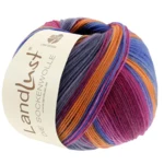 Lana Grossa Landlust Die Sockenwolle 128 Fuchsia/Rouge vin/Pétrole/Orange/Gris/Gris vert/Gris bleu