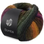 Lana Grossa Bomba 04 Rouille/pétrole foncé/-olive/blanc-/vert gris/violet/mûre/gris jaune