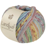 Lana Grossa Landlust die Sockenwolle Seide 331 Vert clair/-bleu/Terre cuite/Vanille/Écru/Rose ancien/Gris clair rayé