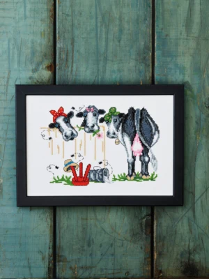 Kit de broderie Vaches curieuses 29x20 cm