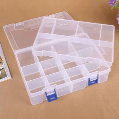 Boîte plastique avec couvercle, transparent, 23x16 cm, 16 compartiments