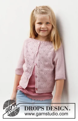 38-22 Pink Peony Cardigan by DROPS Design