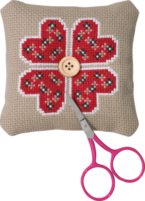 Kit de broderie Coussin à aiguilles coeur fleur 11x11 cm