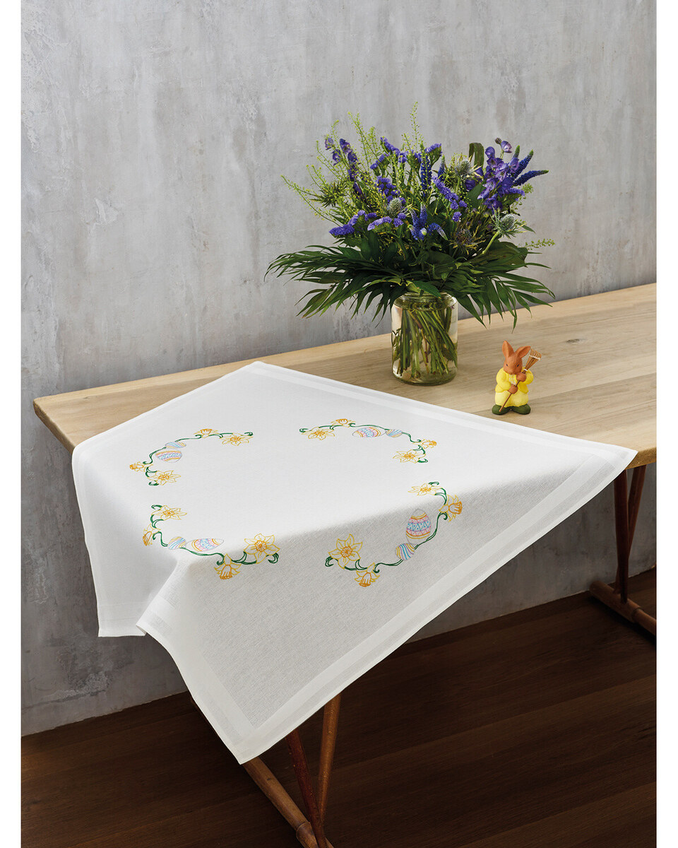 Nappe Brodée Fleurs 80x80 Cm - Coton, Couleur Blanche, Occasion